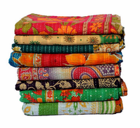 Couverture vintage indienne en patchwork Kantha faite à la main, lavable, douce, en vieux coton sari, couverture bangali matelassée, écologique, réversible, toutes saisons