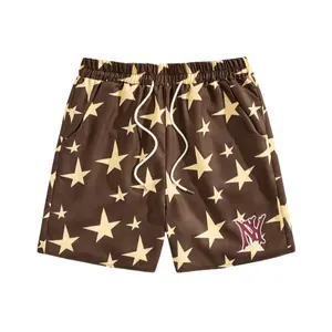 Custom Logo High Quality Plus Size Street Life Men Star & Letter Graphic Drawstring Waist Shorts Athletic Men's Shorts