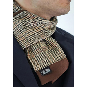 Men's Houndstooth Patterned <b>Wool</b> Double-Sided Shawl Beige Black <b>Brown</b> Knitted Scarf - Product Image 1