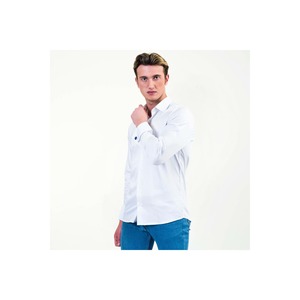 Chemise classique simple pour homme à double boutonnage français en blanc uni - Product Image 1