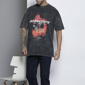 2025 haute qualité Offre Spéciale tenue à la mode nouveaux hommes lavage à l'acide t-shirt conception solide imprimé nouveau Look hommes lavage à l'acide t-shirt - Product Image 5