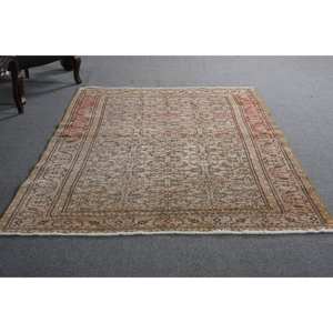 Alfombra clásica de lana de retazos beige y naranja, 4,8x7,1 pies, pasillo Rectangular turco para entrada, sala de estar, alfombra de látex para cabecera - Product Image 5