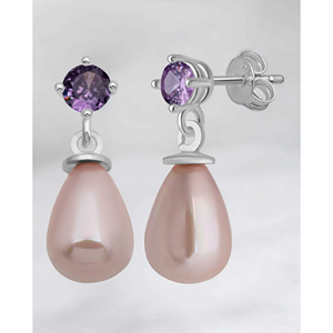 New arrival 926 STERLING <b>SILVER</b> 4 MM PURPLE ZIRCON STONE DROP PINK SHELL <b>PEARL</b> STUD <b>EARRINGS</b> From Turkey - Product Image 5
