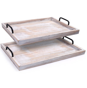 Plateau de service en bois moderne de haute qualité poignée en métal plateau de service en bois de café décoratif vente personnalisée - Product Image 3