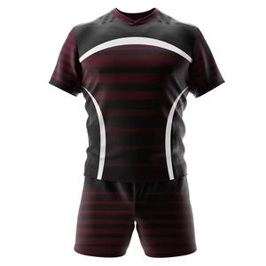 Tissu de performance respirant de vêtements de football de rugby TBF-145 avec col croisé et uniformes de panneaux de contraste de conception rayée - Product Image 5