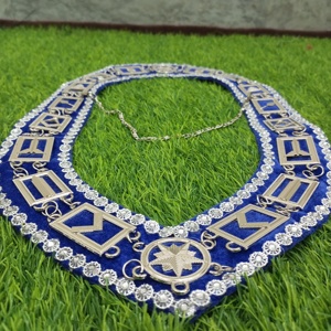 Collier maçonnique artisanal | Collier en chaîne Regalia brodé avec détails dorés pour les cérémonies de la Loge franc-maçon - Product Image 3