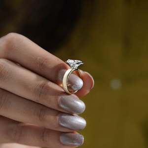 Oval Engagement <b>Ring</b> with Solitaire <b>Diamond</b> Two Tone Yellow Gold Wedding Band Bezel Set <b>Diamond</b> <b>Rings</b> - Product Image 6