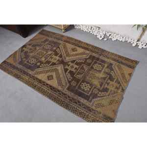 Alfombra de lana hecha a mano marrón Beige rústica 3,6X5,7 pies Vintage turco área grande rectángulo Patchwork para pasillo nueva alfombra de látex - Product Image 4