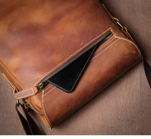 Sac à Bandoulière Vintage Classique à Rabat en Cuir Véritable pour Homme Crazy Horse en Cuir de Vachette Bandoulière Deluxe pour IPad de 12 Pouces - Product Image 5