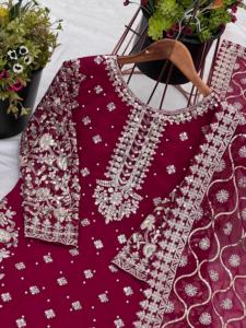 ชุดแต่งกายสำหรับปาร์ตี้ปากีสถานซาลวาร์ Kameez เสื้อพลาสโซพร้อมชุดปักลายแบบหนักมีสไตล์ - Product Image 5