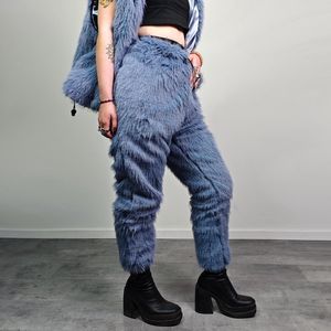 Pantalones de chándal de piel sintética, pantalones de lana suave Lila, Pantalones suaves de lujo, pantalones calientes de fiesta hechos a mano, conjunto de Festival esponjoso, chándal Raver - Product Image 6