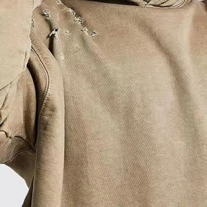 Sweat à capuche surdimensionné en molleton 100% coton pour homme, personnalisé OEM, lavé, délavé, motif uni, méthode de tissage tricotée - Product Image 4