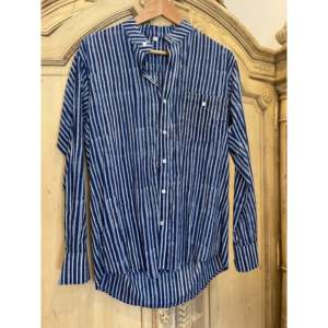 Men's Casual Striped Shirt 100% Cotton Breathable Poplin Fabric Yarn Dyed Indigo Business Shirts for Autumn - Product Image 1