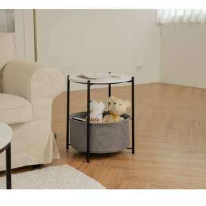 Home <b>Storage</b> Wholesale Taiwan Manufacturer Home <b>Storage</b> Household White Marble Grain Round Coffee Side <b>Table</b> with Fabric Basket - Product Image 2