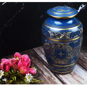 Urna de latón hecha a mano para cenizas Urna para cenizas humanas Hermoso azul con urnas de cremación doradas para cenizas de mascotas Recuerdo de entierro - Product Image 6