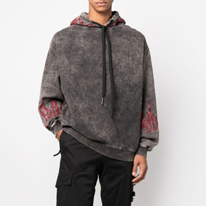 Designer Custom High Quality 500 Gsm Heavyweight <b>Washed</b> Denim Terry Stitching Ribbed Cuffs Hoodies for <b>Men</b> Thermal - Product Image 6