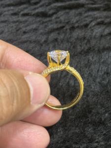 Tishya Diamond 10mm Brilliant Cut Moissanite Engagement <b>Ring</b> 925 <b>Sterling</b> <b>Silver</b> Gold Plated 15g | Triple <b>Band</b> Bridal <b>Ring</b> - Product Image 2