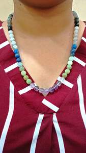 Collier de 20 pouces de perles lisses de 8mm de forme ronde avec plusieurs pierres précieuses naturelles - Product Image 3