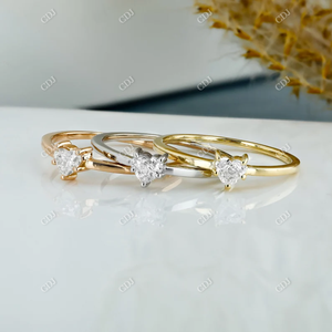 Anillo de Compromiso o Promesa Apilable de Oro Sólido de 14k de Buena Calidad con Diamante Natural de 0.24CTW en Forma de Corazón con Engaste de Puntas, para San Valentín - Product Image 2