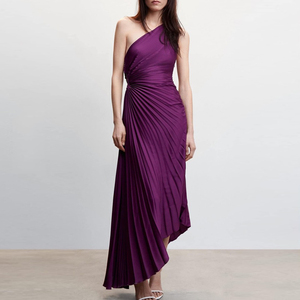 Vestidos da sera <span class=keywords><strong>Chic</strong></span> da donna abito con orlo asimmetrico senza maniche elegante monospalla lunghi abiti plissettati - Product Image 1