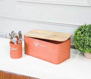 กล่องขนมปังครีมโลหะพร้อมฝาไม้ไผ่ "ขนมปัง" สีดำและภาพประกอบเบเกอรี่มีจำหน่ายในราคาขายส่ง - Product Image 3