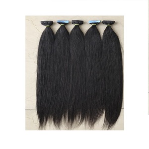 Cuticule droite de temple brésilien vierge Remy alignée cheveux noirs naturels non traités ruban adhésif indien paquet humain vendeur de matières premières - Product Image 1