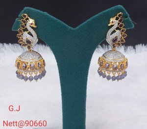 Exclusive Designer AD Collection for Women Peacock <b>Jhumkas</b> Stone Studded Drop Earrings in Multiple Colors Fashion Jewelry Sets - Product Image 4