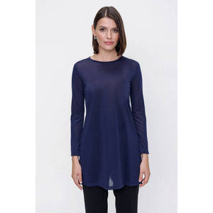 Tunique en mousseline de soie bleu marine à manches longues - Product Image 1