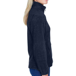 เสื้อแจ็คเก็ตบอมเบอร์ผู้หญิงแบบมีซิปเต็มตัว ผ้าฟลีซกันลม แบบกลับด้านได้ สีกรมท่า พร้อมปักโลโก้ตามสั่งสำหรับฤดูหนาว - Product Image 3