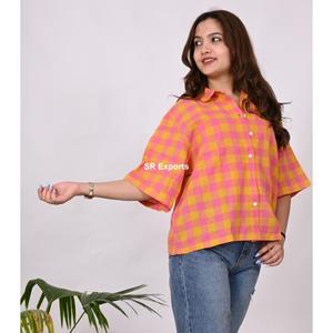 คอลเลกชันฤดูร้อนผ้าฝ้ายผ้าลินินผสม100% สำหรับสตรีเสื้อดีไซน์เนอร์แขนสั้นผ้าทอมือ - Product Image 2