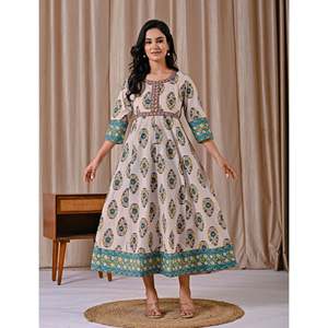 Vestido de algodón gris con estampado Butta Block, estilo bohemio casual, largo hasta el suelo, con botones, elegante para mujer, ODM 5XL, transpirable, cintura natural - Product Image 3