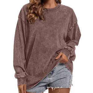 Sudaderas de mujer de lavado ácido de gran tamaño de alta calidad fabricante 100% sudaderas con capucha de algodón sudadera de mujer transpirable precio barato - Product Image 1