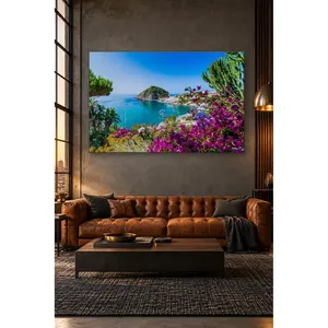Impression sur toile de la baie de l'île d'Ischia avec des bougainvilliers - Product Image 1