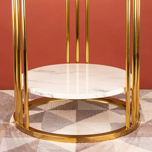 โต๊ะหินอ่อนเคลือบทองสองชั้นหรูหราออกแบบร่วมสมัยโต๊ะกลมสำหรับเฟอร์นิเจอร์ห้องนั่งเล่นโรงแรมในบ้าน - Product Image 3
