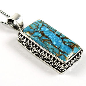 Bleu cuivre Turquoise pierre précieuse 925 argent Sterling coussin forme élégant pendentif bijoux faits à la main prix de gros fournisseurs en vrac - Product Image 1