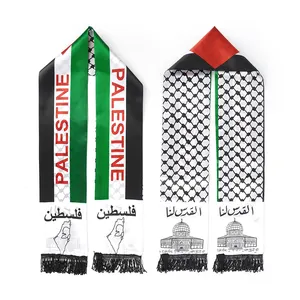 定制丝绸染色聚酯亚克力编织免费巴勒斯坦国旗围巾巴勒斯坦国旗产品围巾Keffiyeh棉披肩