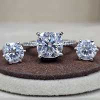 925 Silber Braut Moissanit Verlobungsschmuck-Set für Hochzeit Damen GRA-Zertifikat VVSD Diamantringe Ohrringe für Hochzeit