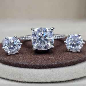 Ensemble de bijoux de fiançailles en argent 925 avec moissanite pour mariage, certificat Gra, bagues et boucles d'oreilles en diamant VVSD pour mariage - Product Image 2