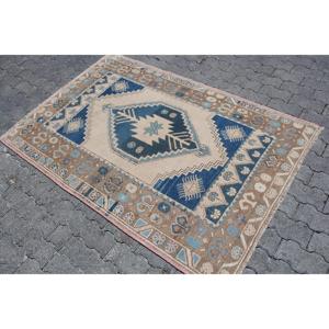 Alfombra Vintage de 3.9x5.6 pies, Alfombra Sólida Azul Turco - Product Image 2