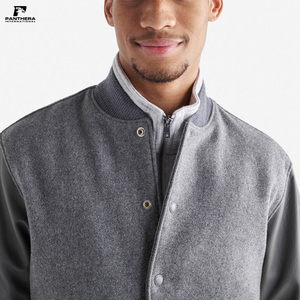 High Quality Men's Winter <b>Grey</b> Wool Varsity <b>Jacket</b> Stand Collar Casual with Chenille Embroidery Customizable Affordable - Product Image 4