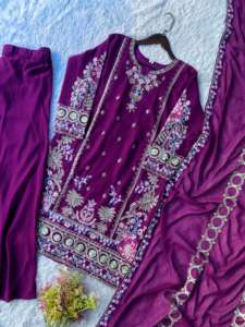 Traje Palazzo de Georgette Sintética de Alta Demanda con Bordado y Lentejuelas, Traje Palazzo Pakistaní con Dupatta - Product Image 6