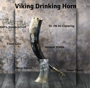 Natural Black <b>Horn</b> With Stand Best Quality Handmade Carved Viking <b>Drinking</b> <b>Horn</b> from India - Product Image 1