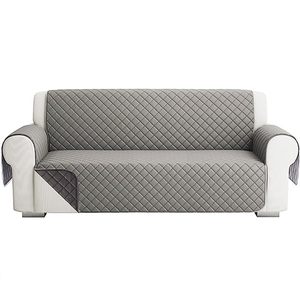 3-Seater Double-Sided <b>Quilted</b> Sofa <b>Cover</b> 170 cm Scratch-Resistant <b>Grey</b>/Light <b>Grey</b> Fabric with Armrests - Product Image 1