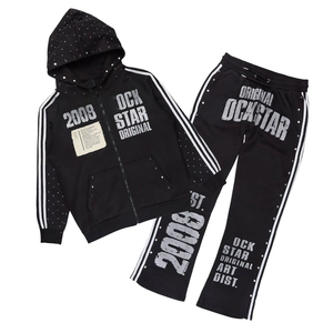 ชุดวอร์มสีดำพิมพ์ลายมีฮู้ดและวิ่งพร้อมแถบข้างสไตล์สตรีทสวมใส่สบายชุดออกกำลังกายในยิมชุดกีฬา - Product Image 1