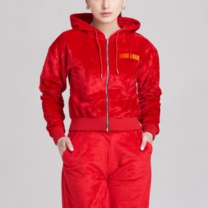 Vente chaude velours survêtement grande taille femmes veste à capuche et pantalon à jambes larges automne hiver pull unisexe en peluche tissu survêtement - Product Image 2