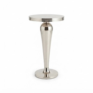 Modern Polished <b>Silver</b> Round <b>Side</b> <b>Table</b> Metal Pedestal Accent <b>Table</b> - Product Image 1