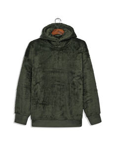 Olive Relax Fit <b>Sherpa</b> Pullover <b>Hoodie</b> ultra-soft <b>Sherpa</b> pullover <b>hoodie</b> in a warm olive shade - Product Image 1