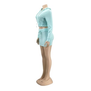 2026 New Arrivals <b>Women's</b> Custom Summer Clothing Solid <b>Pattern</b> 2-Piece Short Skirt & Crop Hoodie Set - Product Image 5