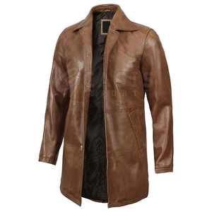 Meilleur prix de gros Veste manteau en cuir véritable noir pour homme trench Veste manteau en cuir trench de bonne qualité sur mesure - Product Image 6