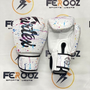 Fairtex <b>White</b> Color Droplet Design Mauy Thai Leather Boxing Gloves <b>Lace</b>-Up Closure Breathable UV Protection for Gym Training - Product Image 1
